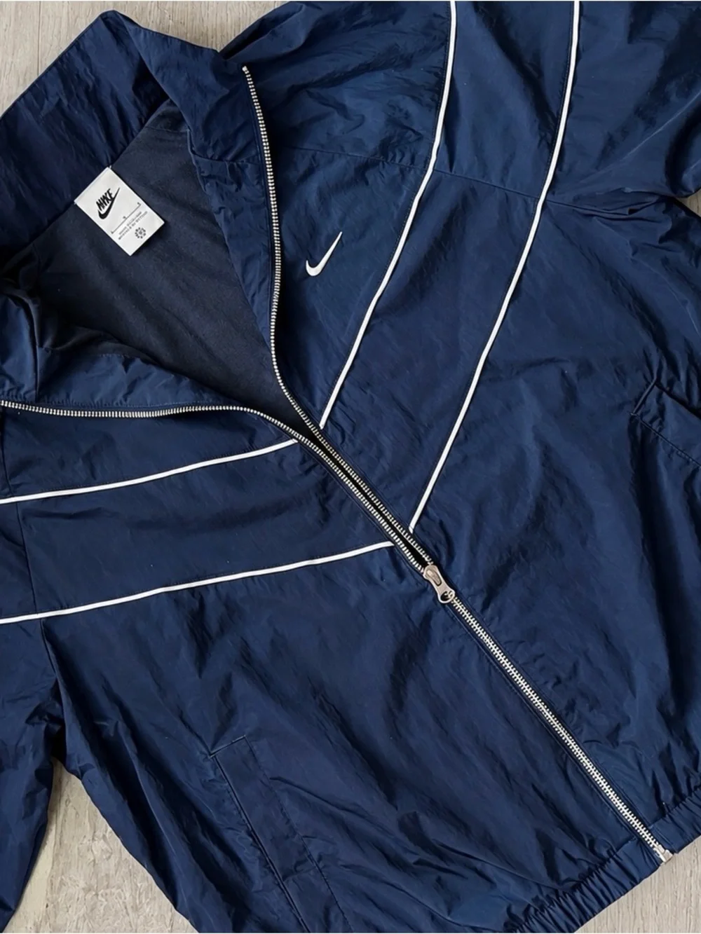 Nike Navy Blue UV windbreaker women’s jacket-retro 90s Style Y2K Sportswear LG